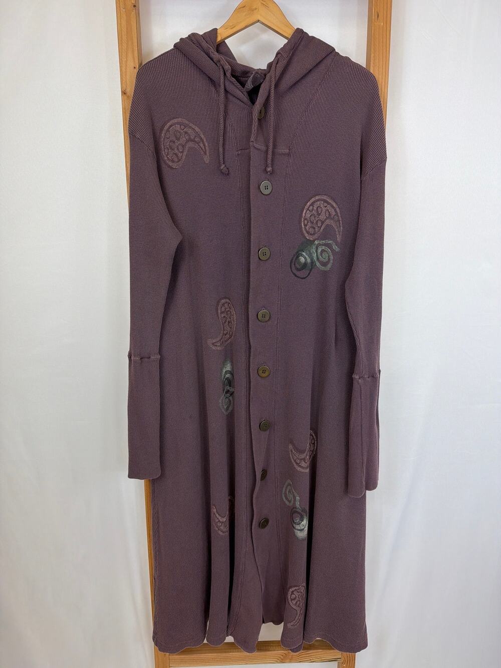 Blue Fish Purple Screen Print Hooded Long Cardigan Jacket Size 1 LG XL